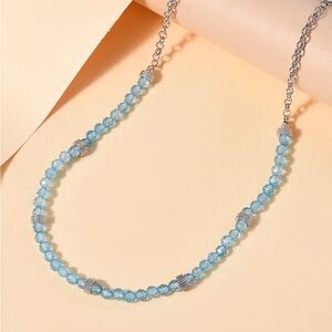 NWOT Sky Blue Topaz 13.00 ctw Beaded Necklace in Platinum Bond